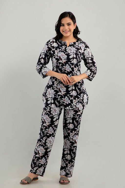 Rayon Printed Plus Size Night Suit Set of Shirt and Pyjama