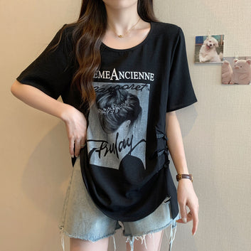 Plus Size Graphic Tee with Frog Buttons